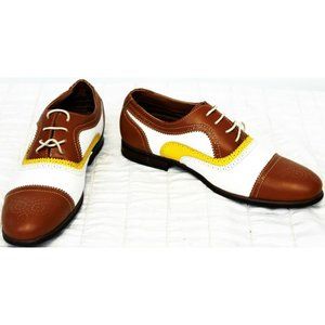 New Conal Brown White Yellow Saddle Shoes Men's Indoor Sports B-99355 Dance